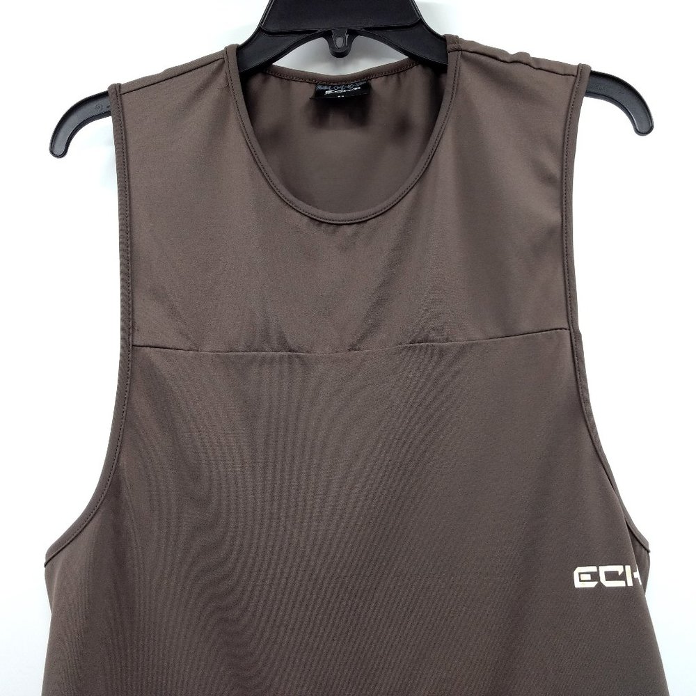 ECHT Tank Men's M Brown Muscle Fit Scoop Neck Pocket Round Hem Logo Pullover - Picture 3 of 13